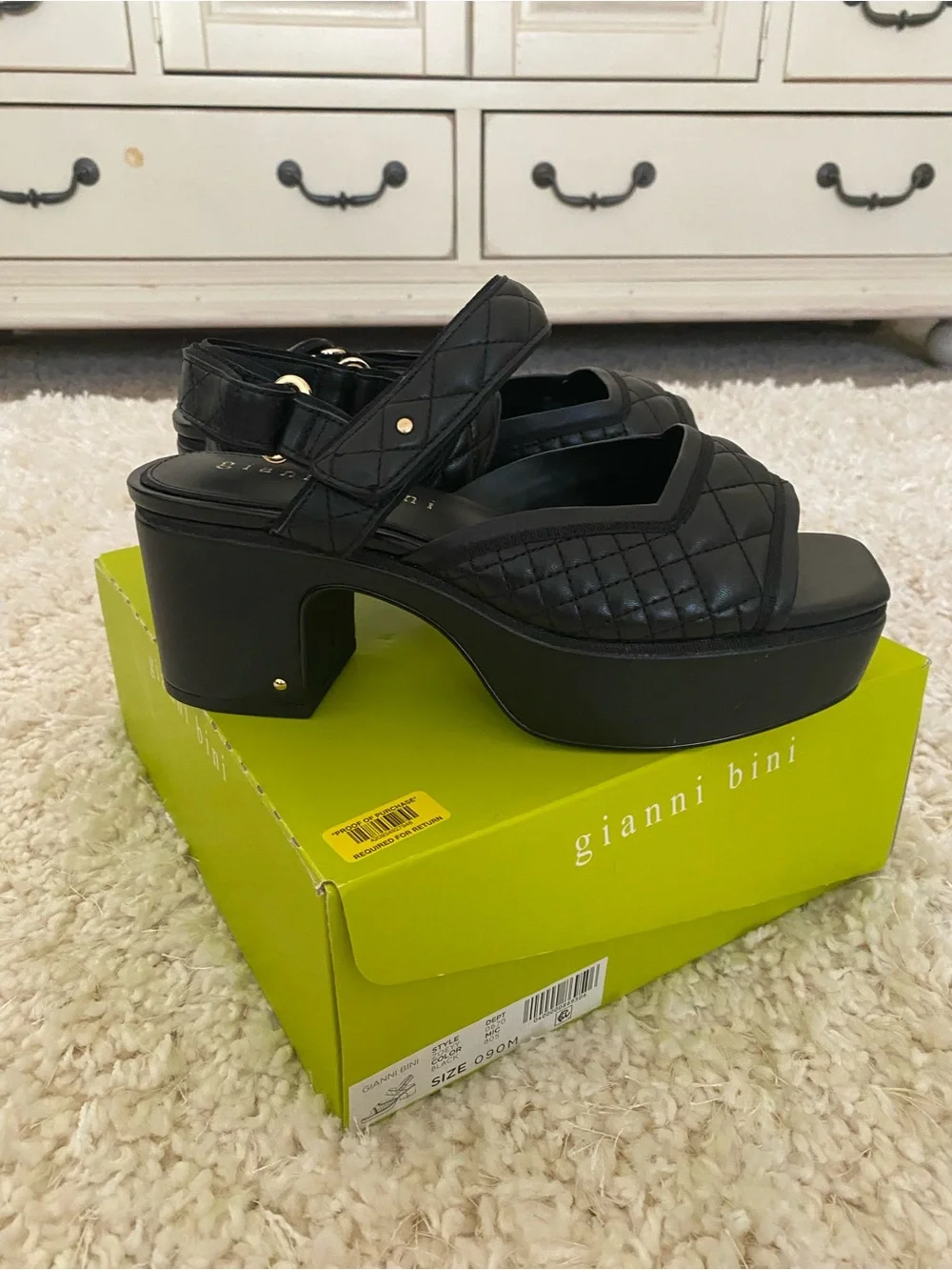 Gianni Bini Zoeyy Black Quilted Platform Strap Sandals